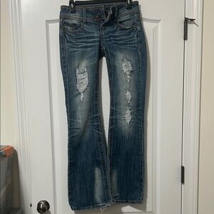 Almost Famous Distressed Dark Blue Flare Jeans